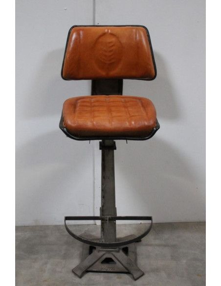 Chaise de bar industrielle en cuir camel H60/82 Gama