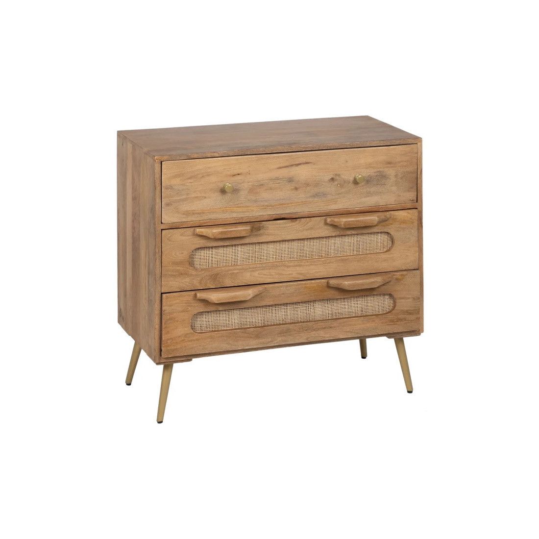 Commode Naturelle En Bois De Manguier Et Rotin 3 Tiroirs