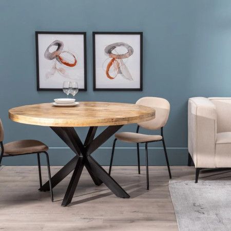 Table de salle à manger ronde bois massif manguier et pied métal
